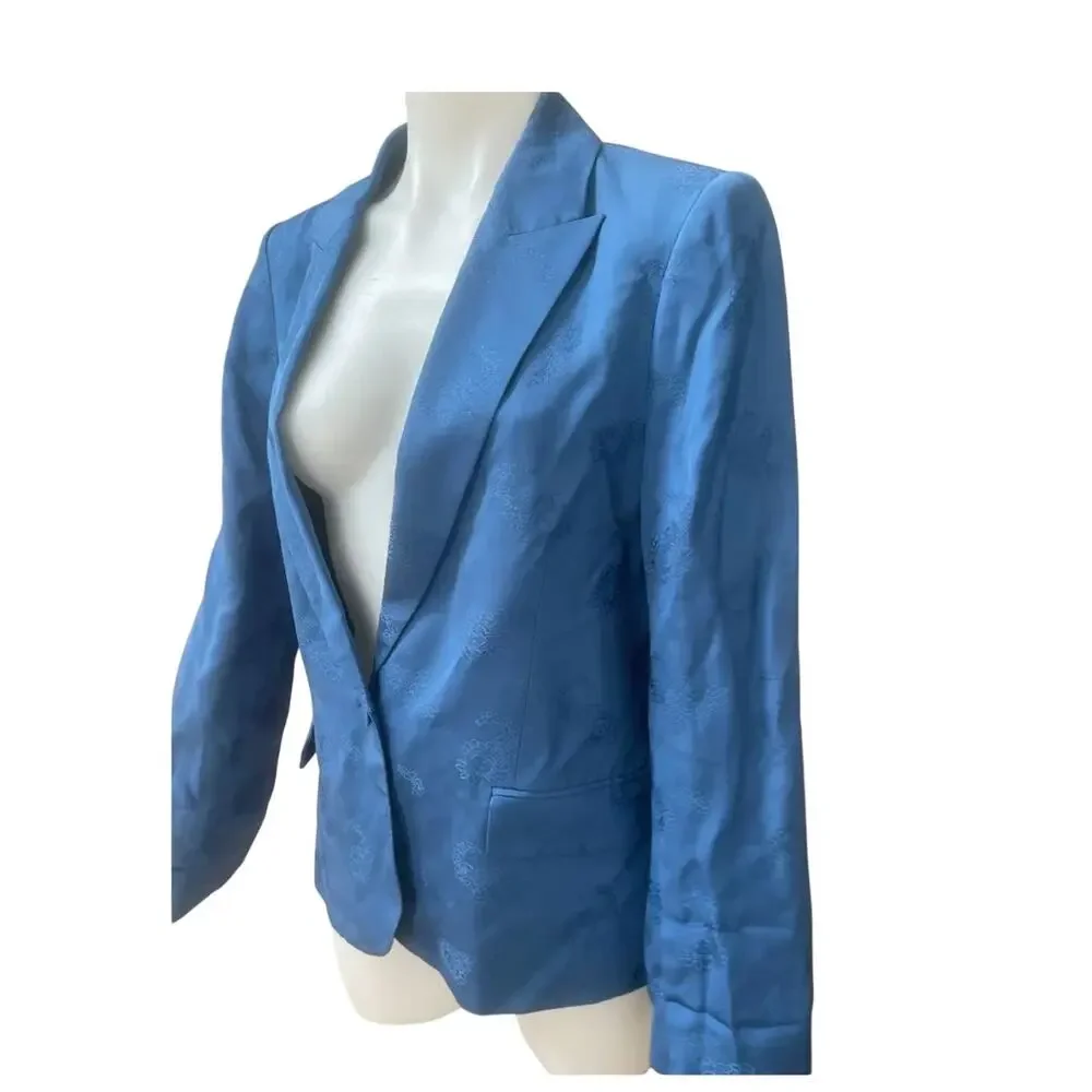 ZADIG & VOLTAIRE Victor Jac Jacquard Paisley Blazer 10 42 Blue Jacket Academia